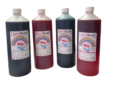 Classikool Set of 4 x 1 Litre (1000ml) Professional Syrup: Red Strawberry, Blue Raspberry, Pink Bubblegum, Green Apple