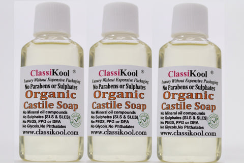 Classikool Organic Castile Liquid Soap Set with Essential Oils: 3 x 25ml: Lavender, Tea Tree & Peppermint