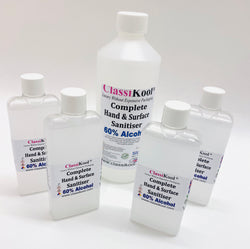 Classikool 60%+ Essential Hand Sanitiser Value Kit of 4 x 100ml & 1 x 500ml Refill Bottle