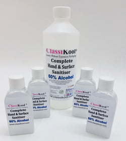 Classikool 60%+ Essential Hand Sanitiser Value Kit of 4 x 25ml & 1 x 500ml Refill Bottle