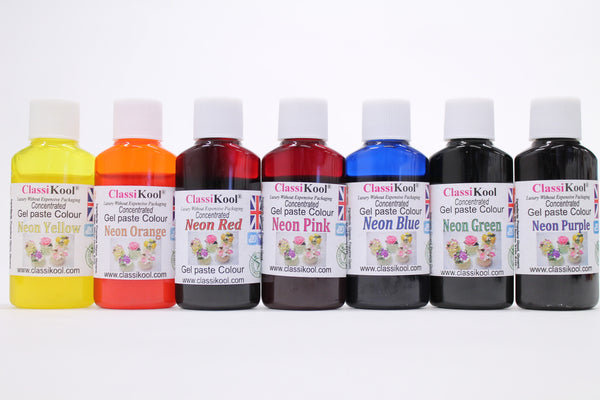 Classikool Concentrated Neon Gel Colours [Pack of 7] Unique 30g Colour Bottles