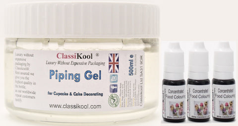 Classikool [Clear Piping Gel & Food Colouring Sets] for Baking, Cake Decorating & Edible Writing